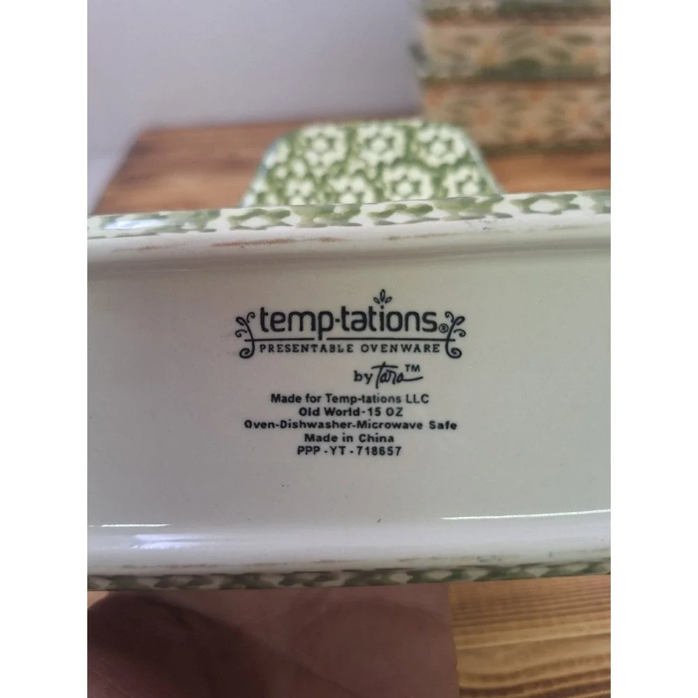 Temptations by Tara Old World Green‎ Set 4 Rectangle Ramekins 15 oz 6.5x3x2.5